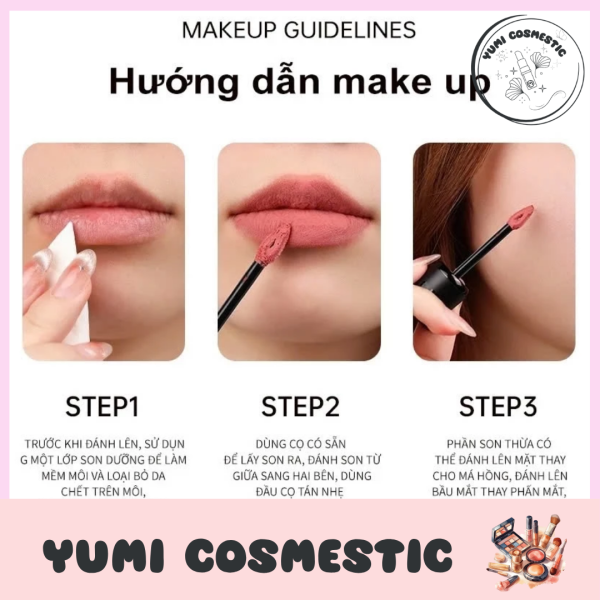 Son Kem Bùn Mooekiss Nhung Mờ Vỏ Hồng Đen Velvet Lip Mud Mịn Môi 3g + Yumi Cosmestic - Ảnh 5
