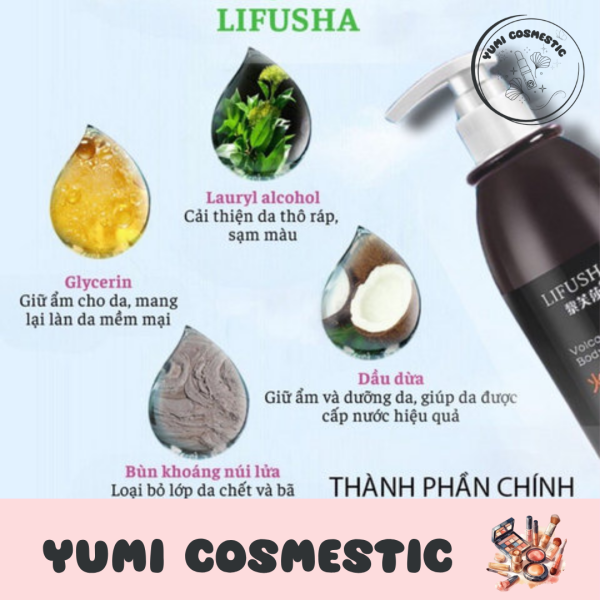 SỮA TẮM BÙN NÚI LỬA BIỂN SÂU LIFUSHA LÀM TRẮNG DA TOÀN THÂN, DƯỠNG ẨM CƠ THỂ - YUMI COSMESTIC - Ảnh 4