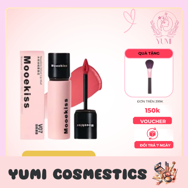 Son Kem Bùn Mooekiss Nhung Mờ Vỏ Hồng Đen Velvet Lip Mud Mịn Môi 3g + Yumi Cosmestic